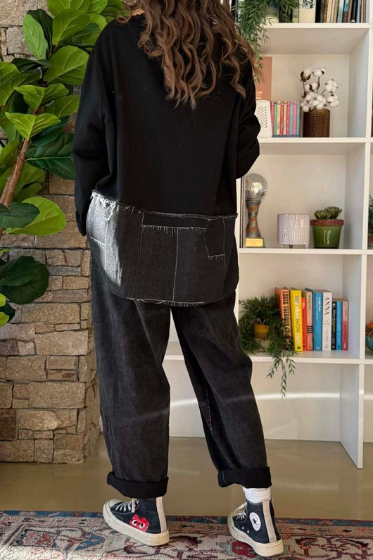 Duran Panel Grid Applique Sweatshirt Black